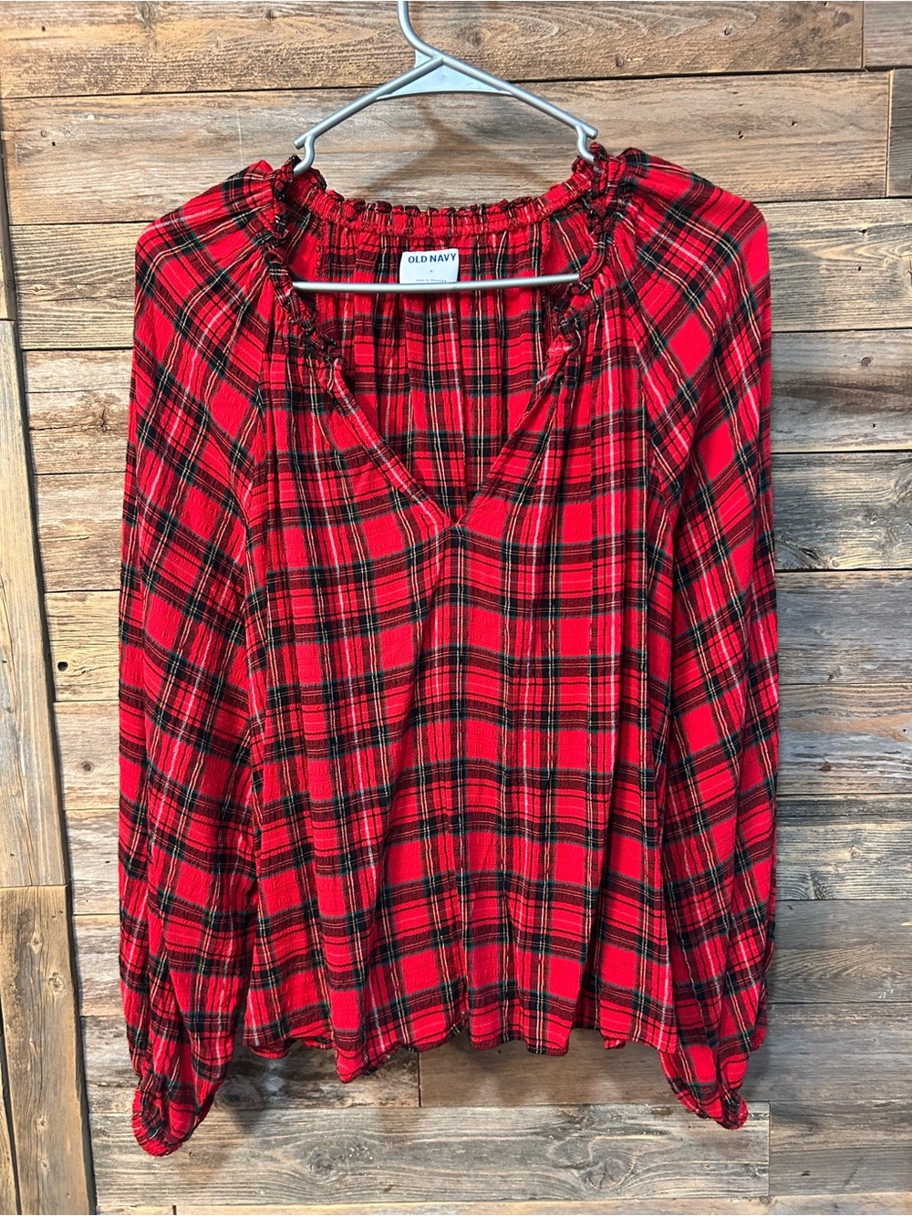 Old Navy Red Plaid Peasant Top* - size L